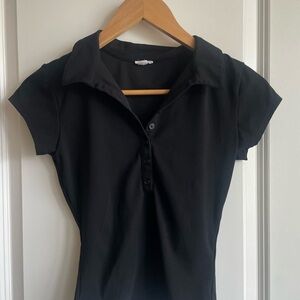 Garage Black Short Sleeve Button-Front Collared Top